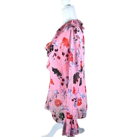 C/MEO COLLECTIVE Pink Floral Ruffle Blouse Elude M NWT Colorful Bright - Picture 3 of 7